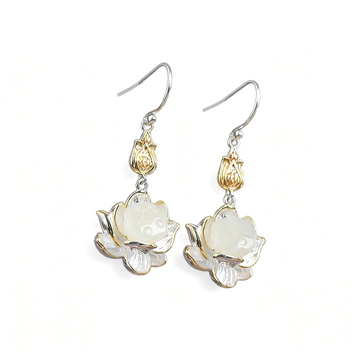 White Jade Protection Harmony Drop Earrings