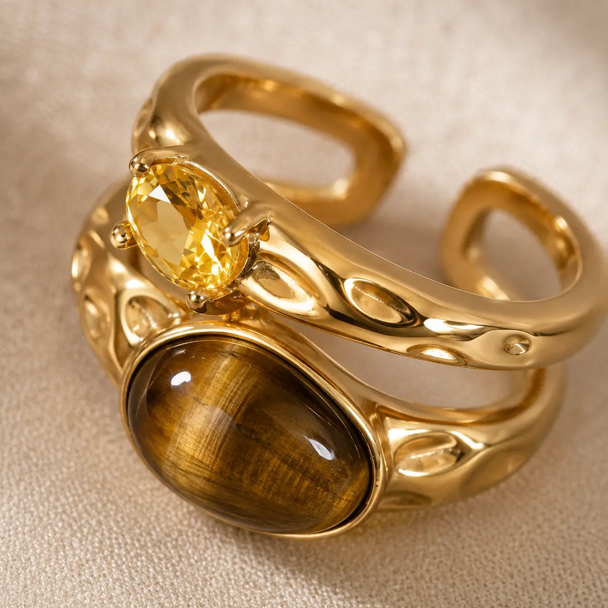 Radiant Tiger Eye Double Ring