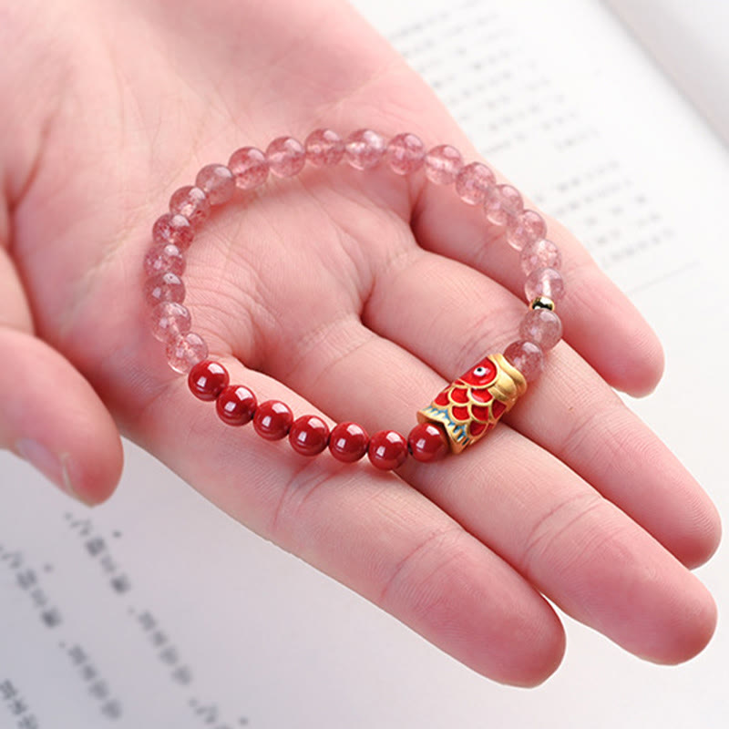 The Vitality Current Strawberry Quartz & Cinnabar Koi Bracelet