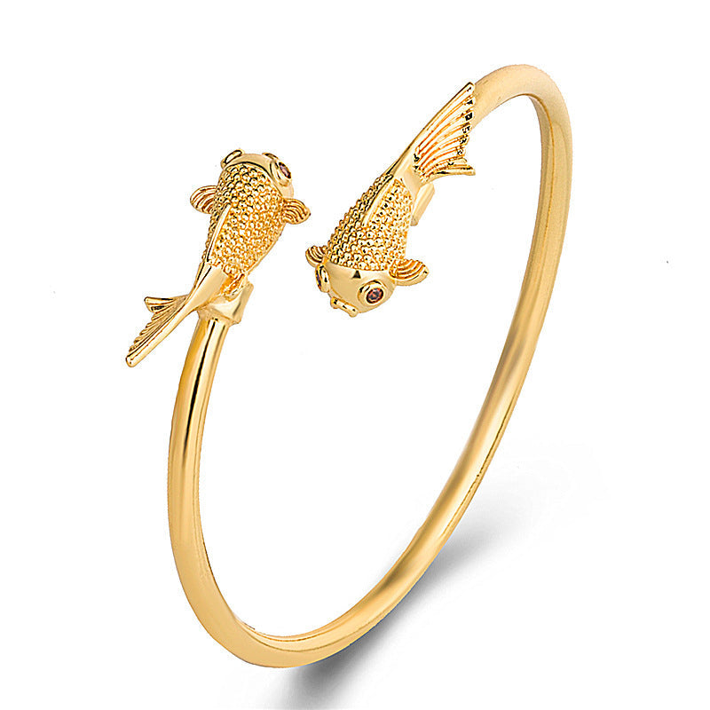 Rhythmic Synergy Double Koi Copper Bracelet