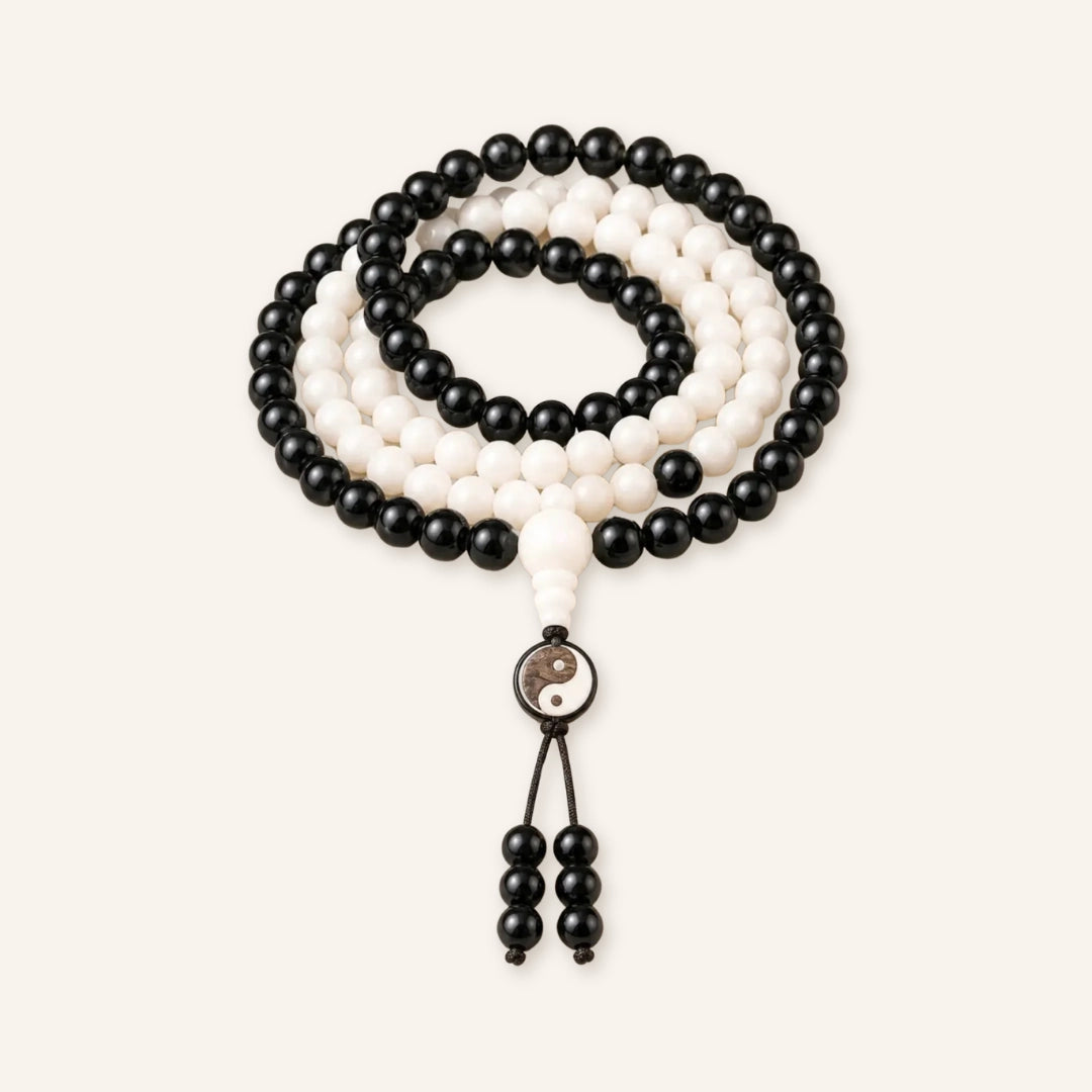 White jade ebony yin yang 108 bead mala by TheFuMaster