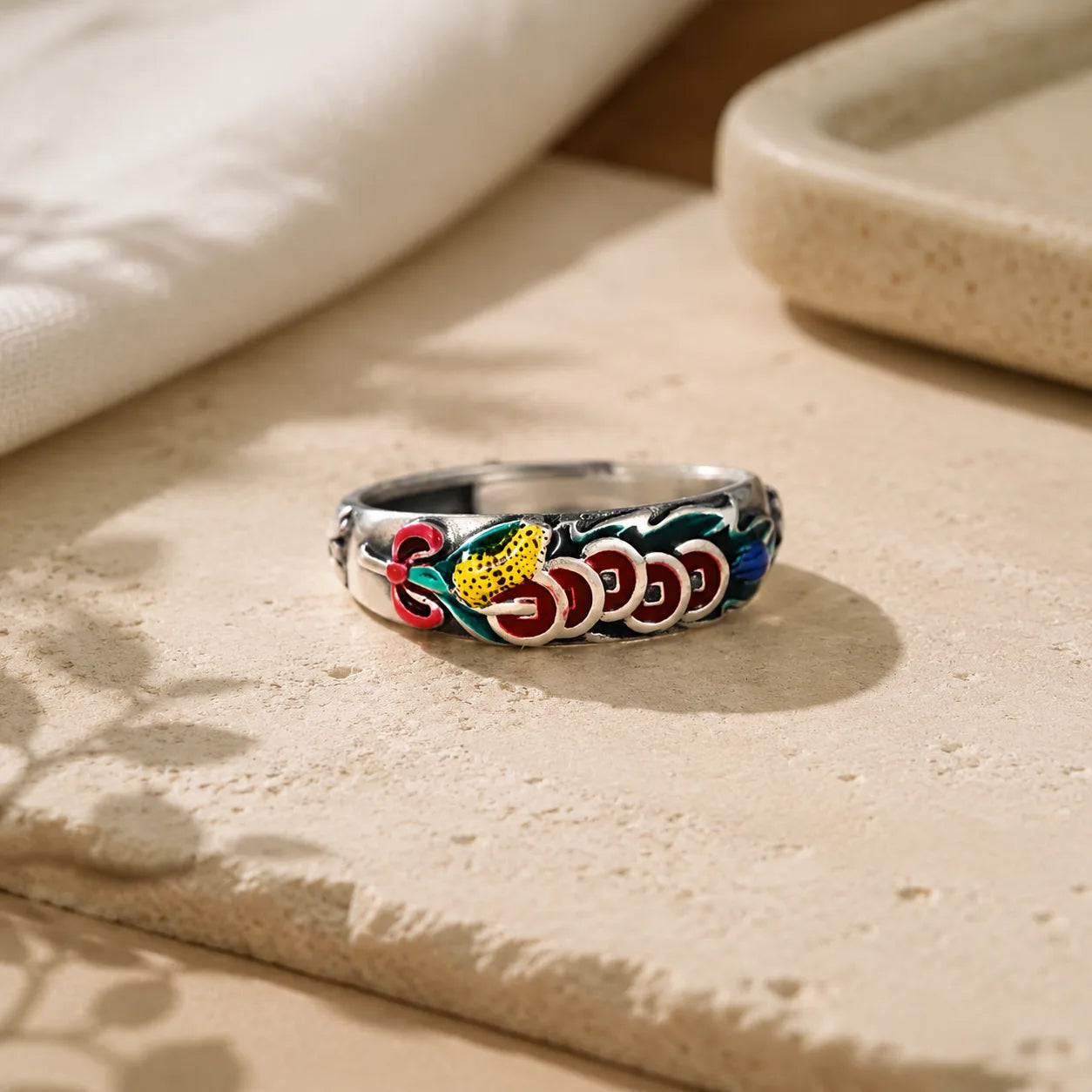 Five Emperor Coin Enamel Ring