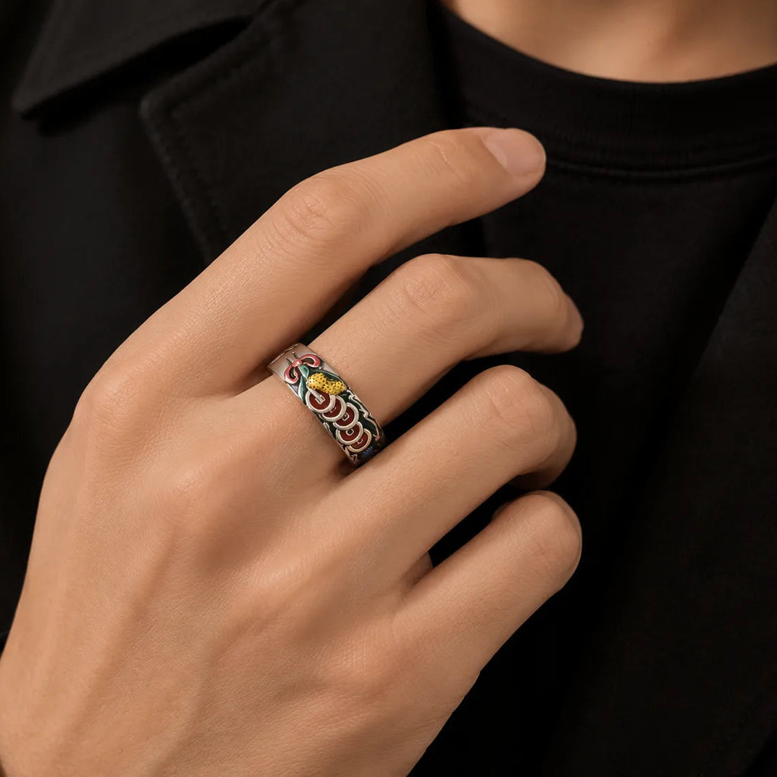 Five Emperor Coin Enamel Ring