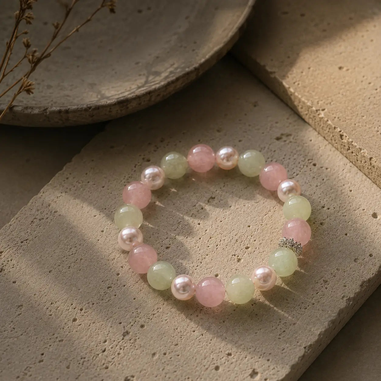 Jasmine Rose Quartz Prehnite Bracelet