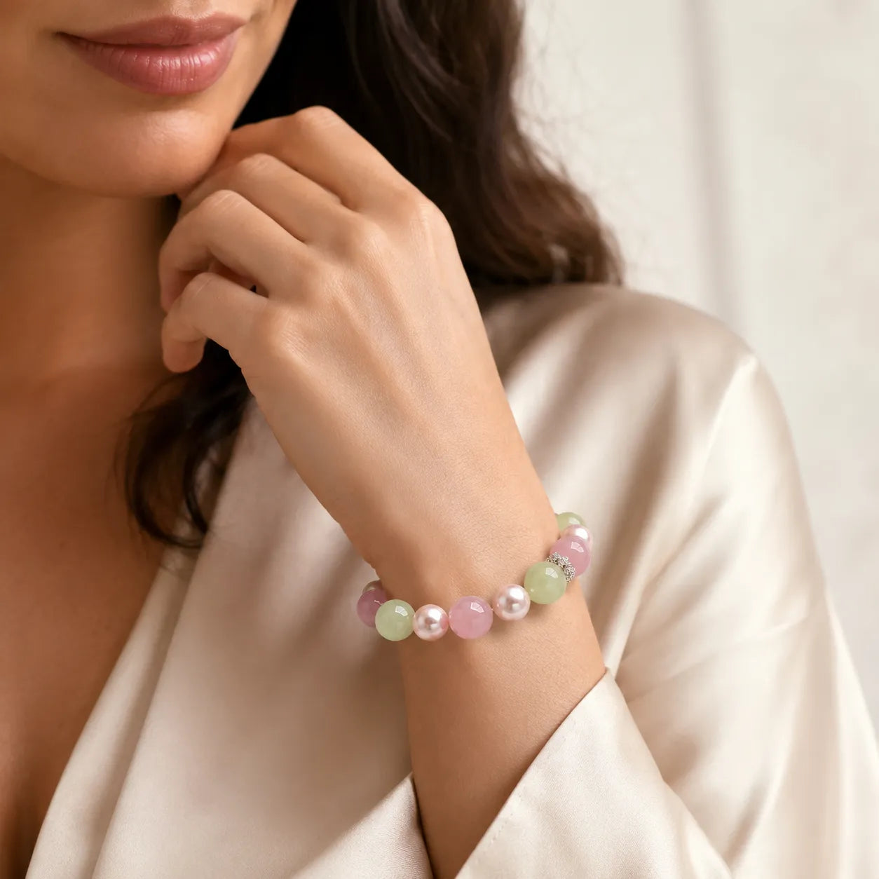Jasmine Rose Quartz Prehnite Bracelet