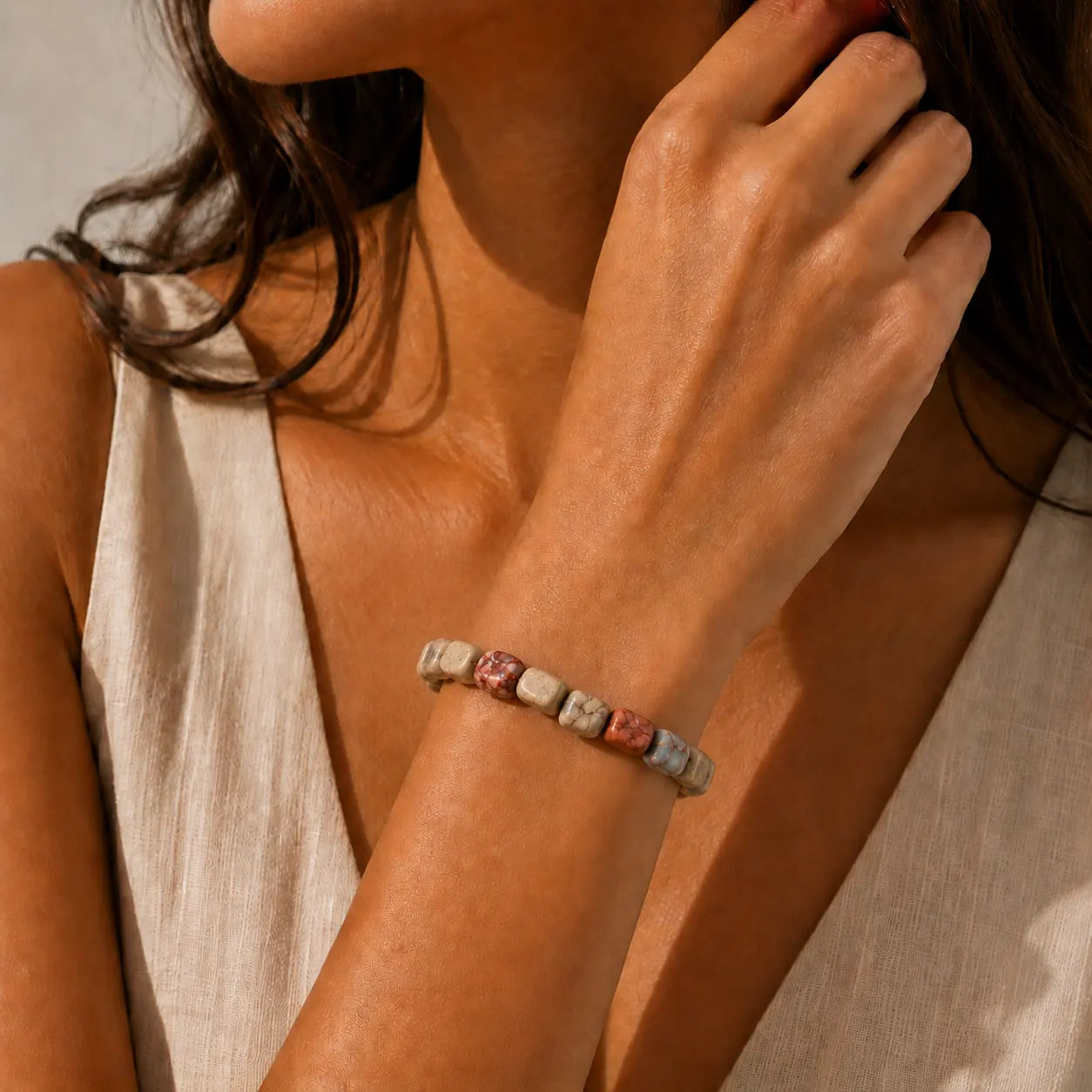 Shoushan Stone Square Bead Bracelet