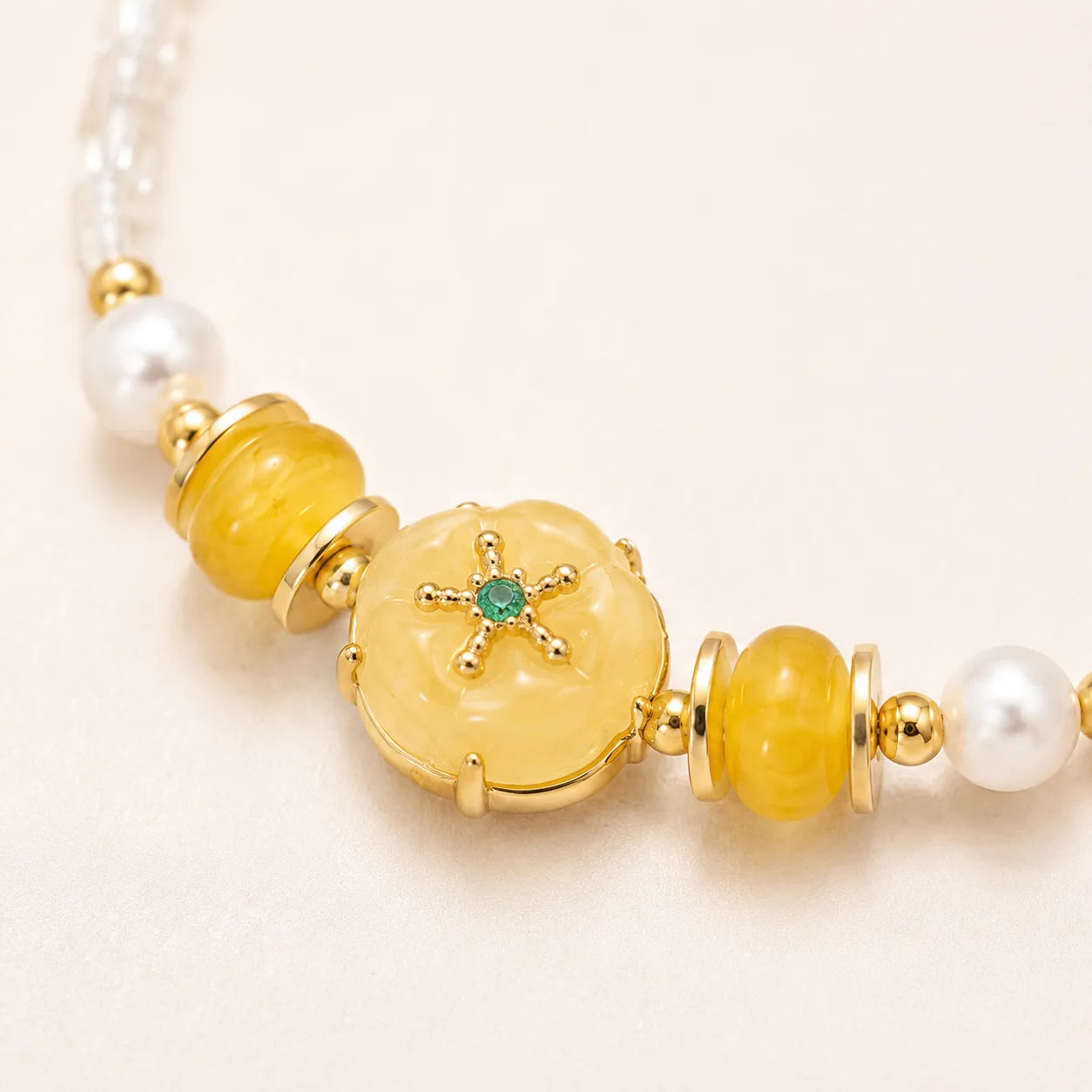 Amber Pearl Bead Necklace