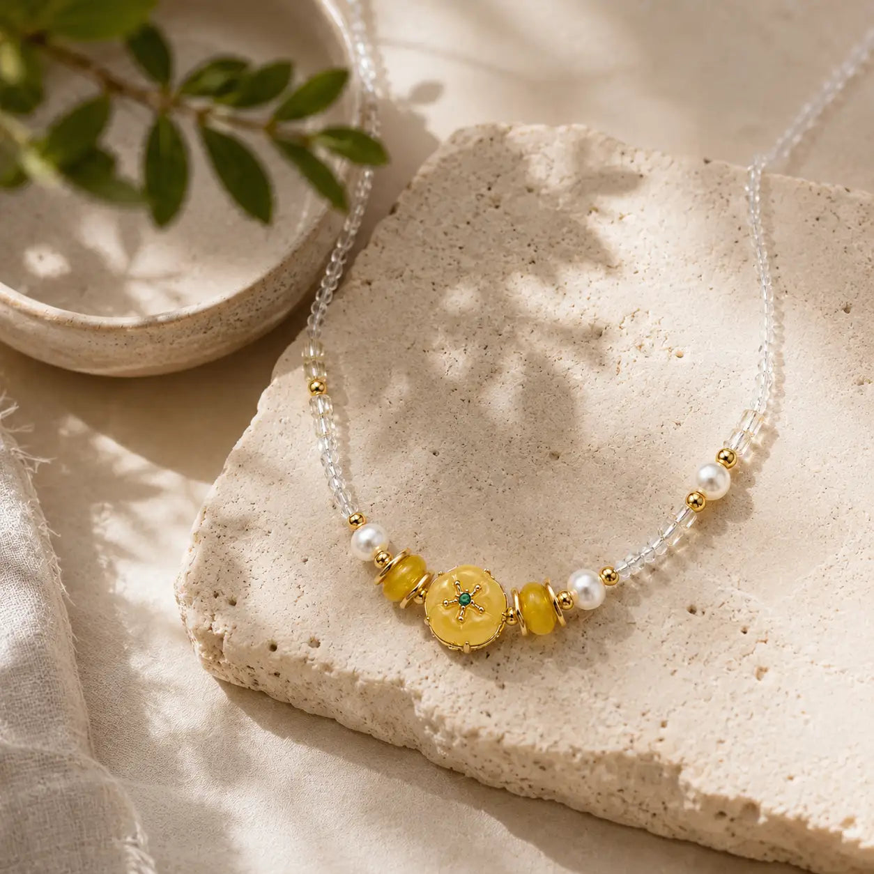 Amber Pearl Bead Necklace