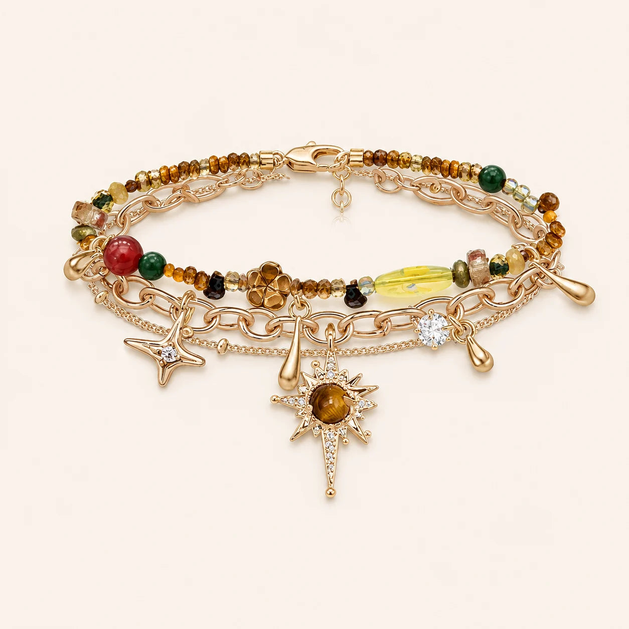 Sun Charm Beaded Tiger Eye Bracelet