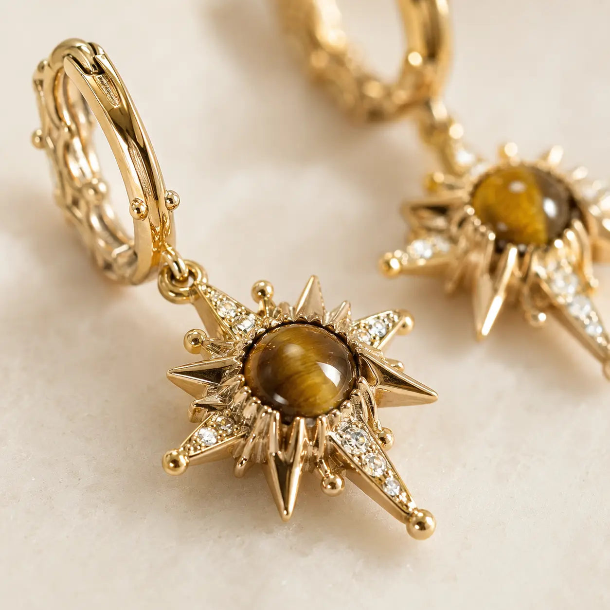 Tiger Eye Sunburst Drop Earrings