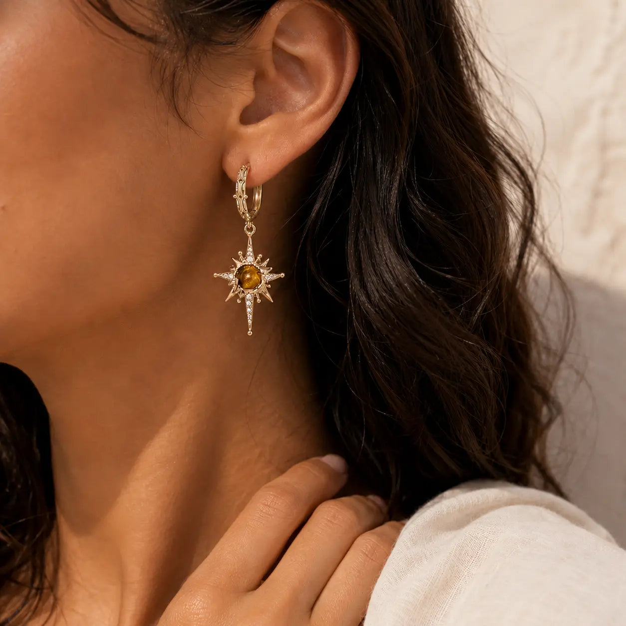 Tiger Eye Sunburst Drop Earrings