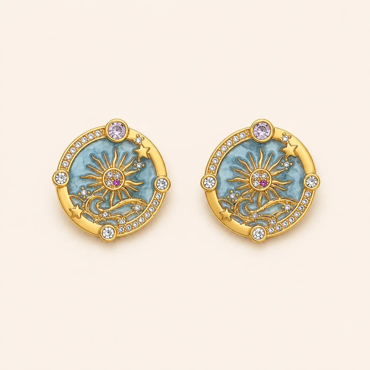 Enamel Sunburst Zircon Stud Earrings