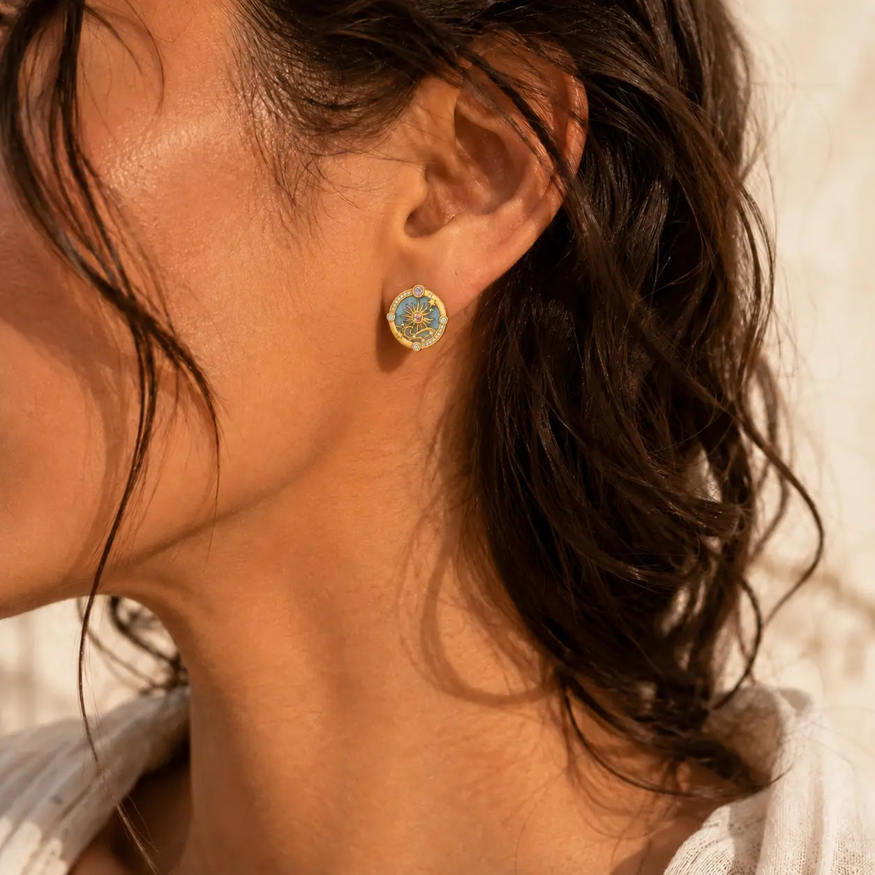Enamel Sunburst Zircon Stud Earrings