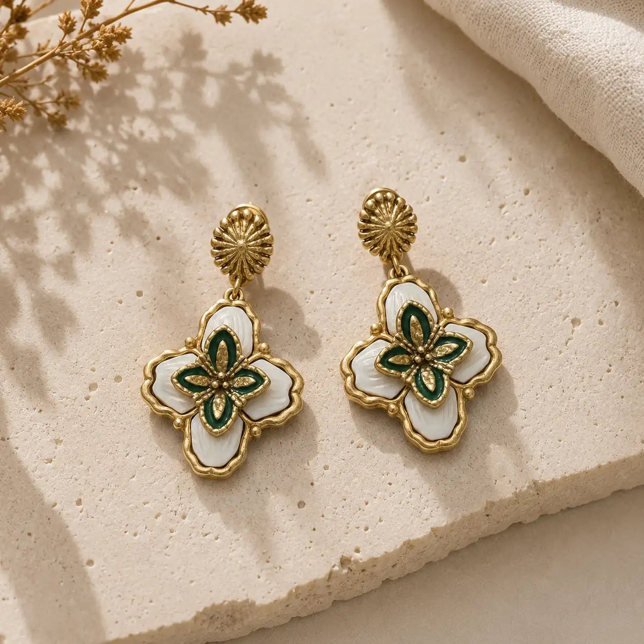 Green Clover Vintage Earrings