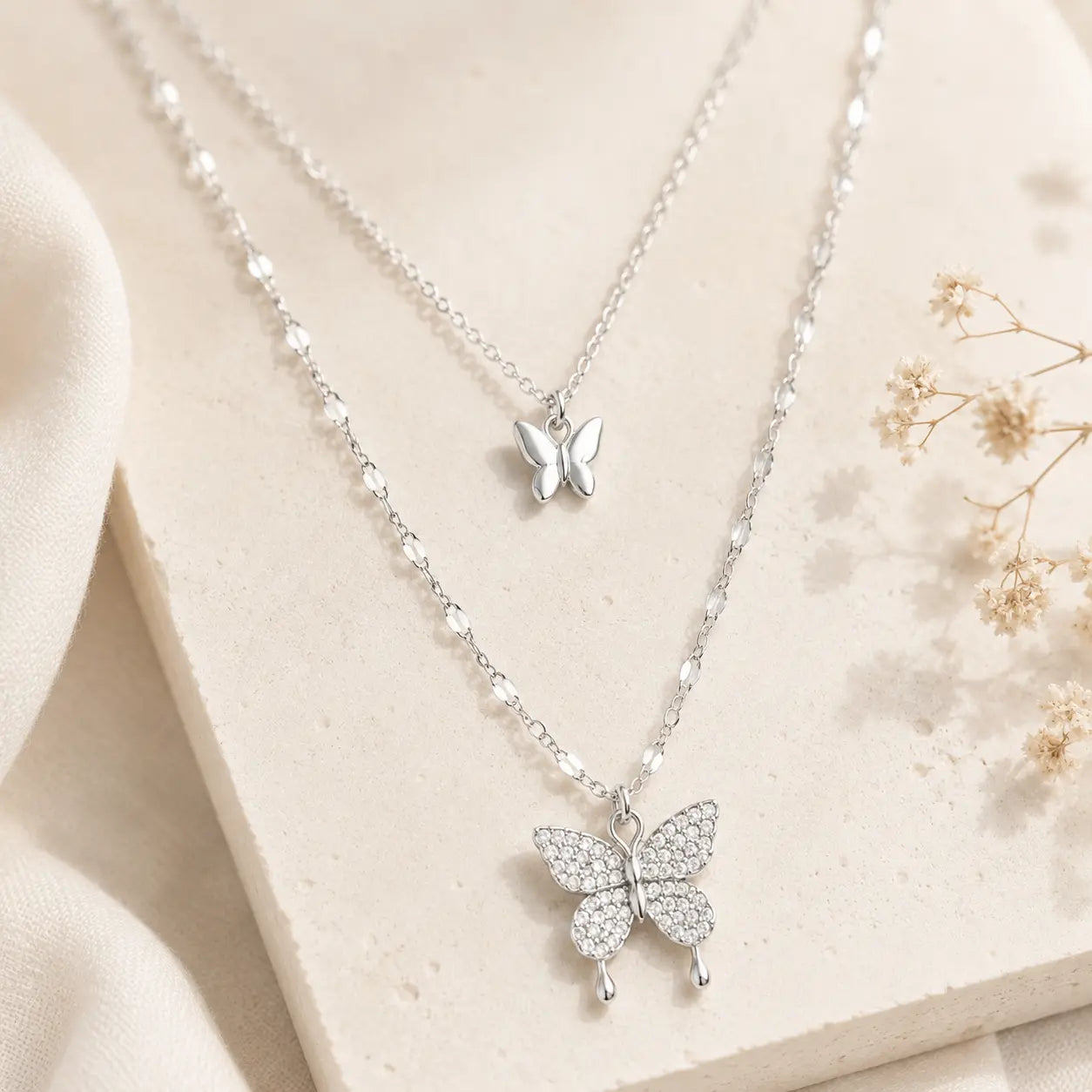 Twin Butterfly Layered Necklace
