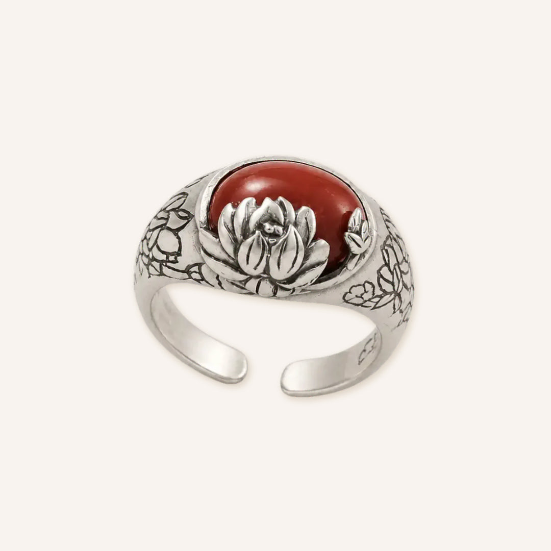 Red agate lotus ring by TheFuMaster