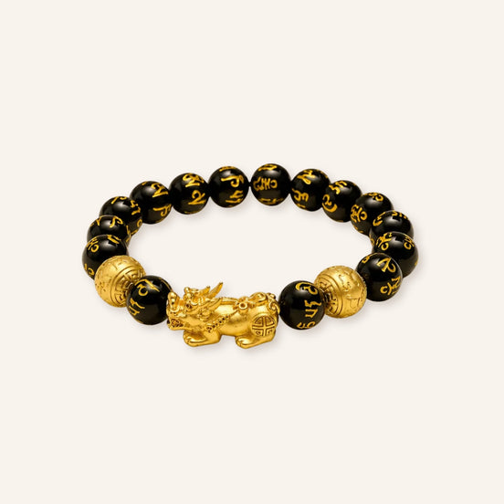 Black Pixiu Symbol Bracelet with black obsidian and pixiu