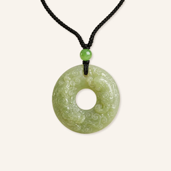 Double-Sided Pixiu Jade Peace Buckle Pendant with green jade and pixiu