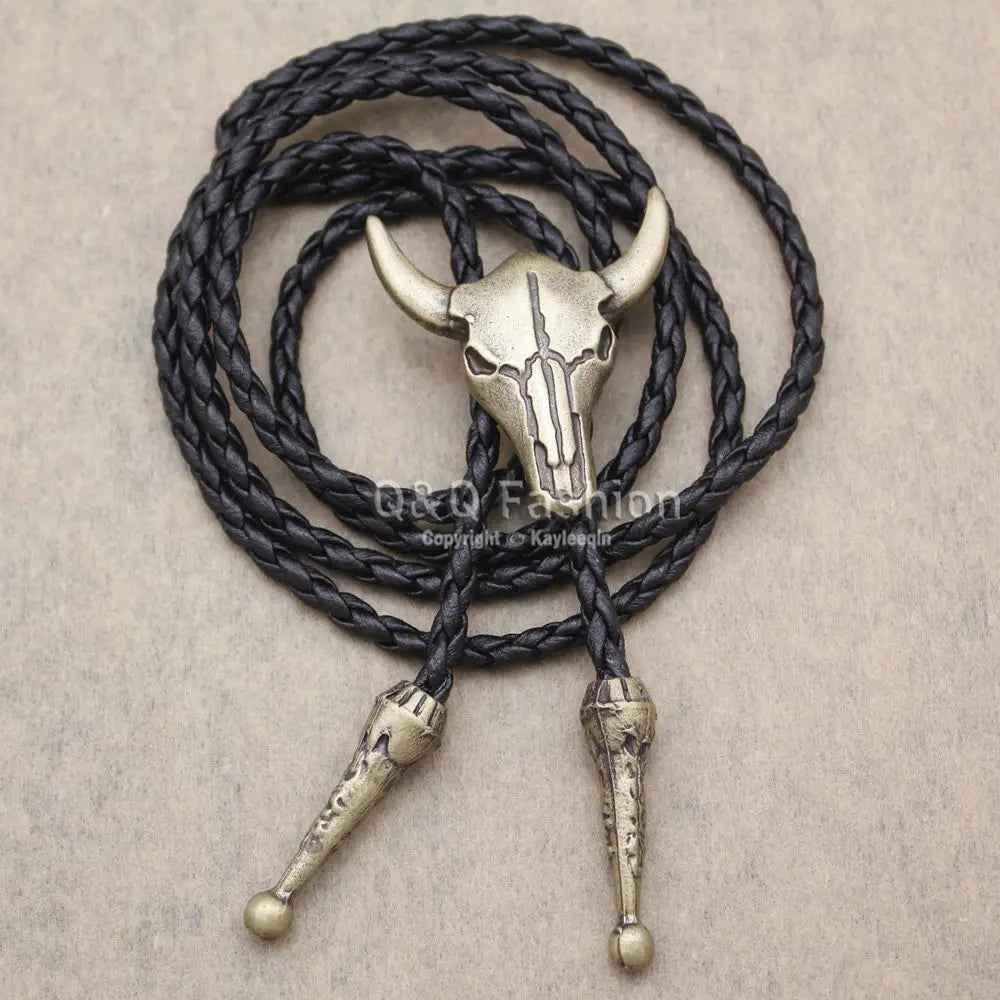 The Sovereign Range Western Texas Longhorn Bull Skull Leather Bolo Tie