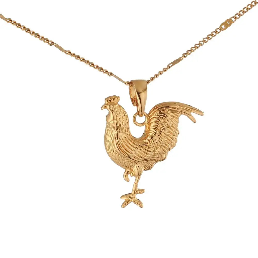 Aisaierbiy 24K Gold Vacuum Plated Rooster Chicken Animal Pendant Necklace