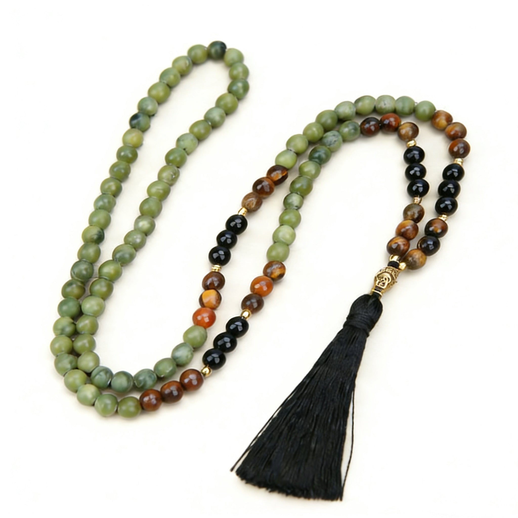 Black Onyx and Tiger Eye Protection Mala Necklace with Black Tassel – TheFuMaster