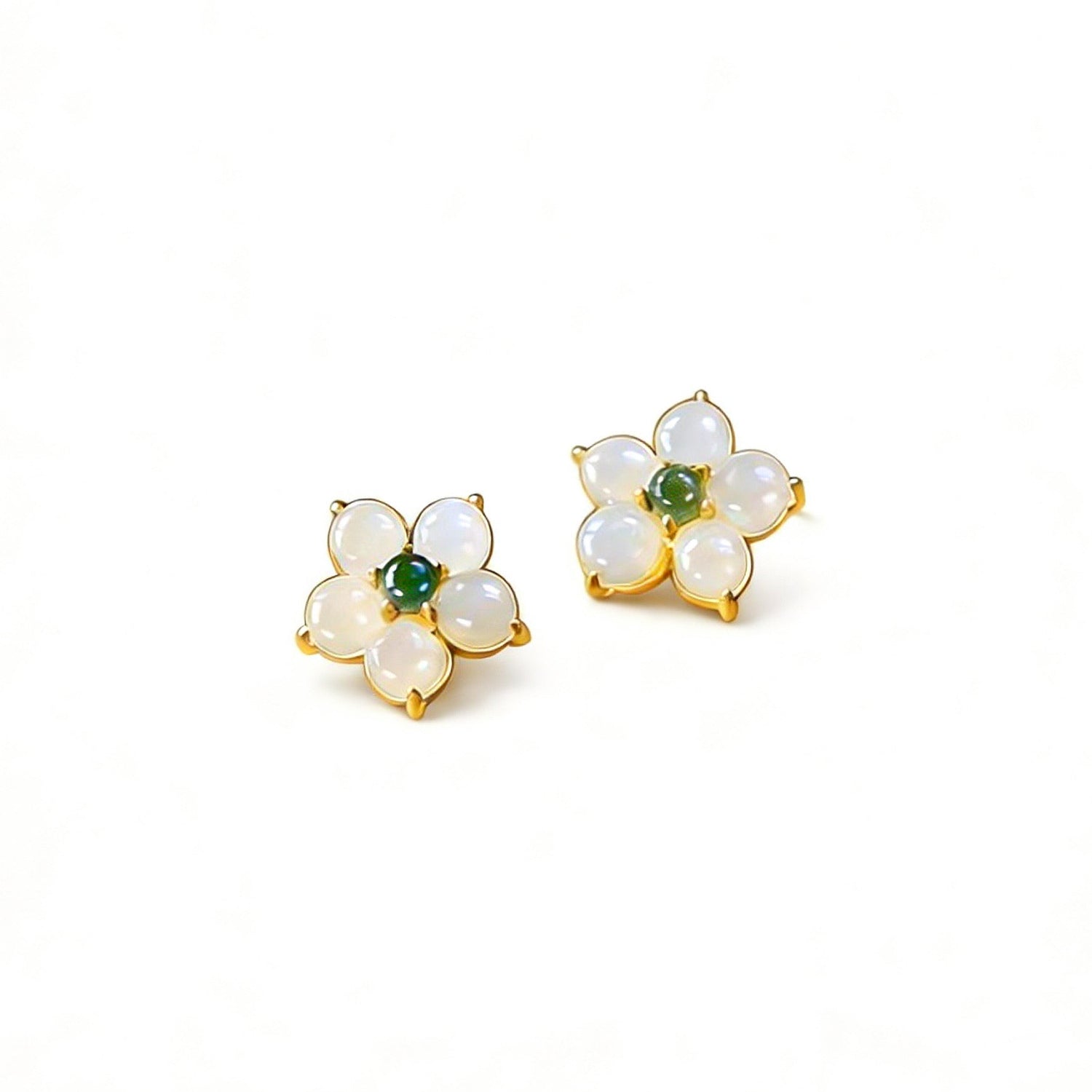 White Jade Flower Stud Earrings