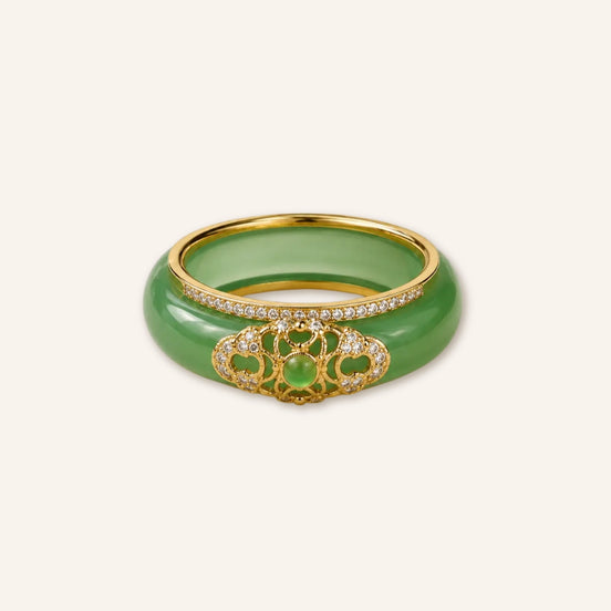 Jade green chalcedony wide band ring by TheFuMaster