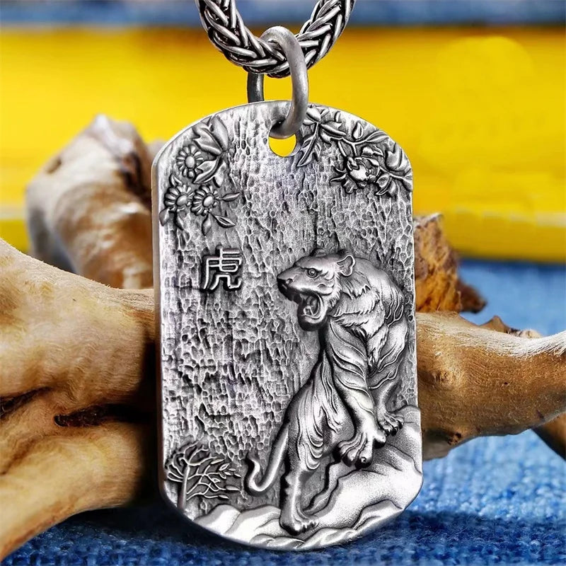The Unbound Legacy Vintage Relief Zodiac Tiger Amulet Necklace