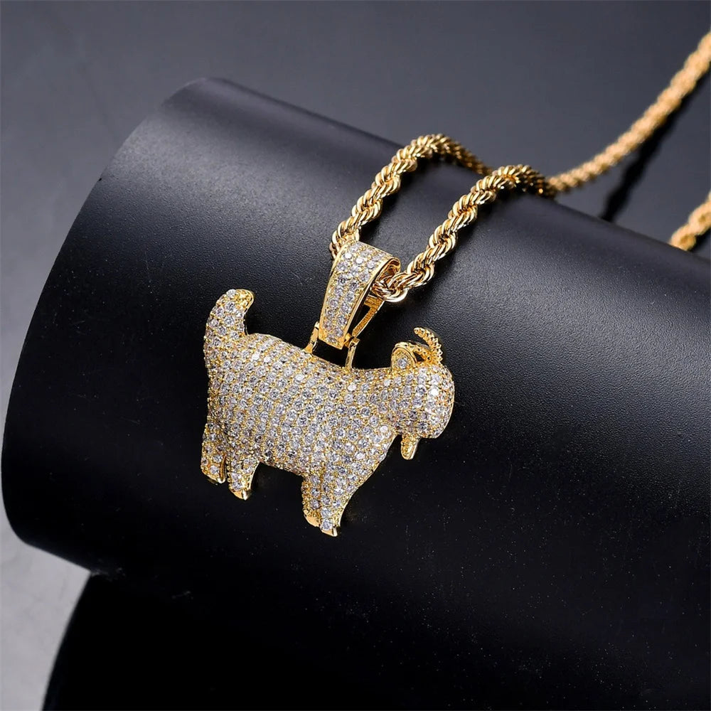 Gold dog pendant necklace on a black mannequin bust