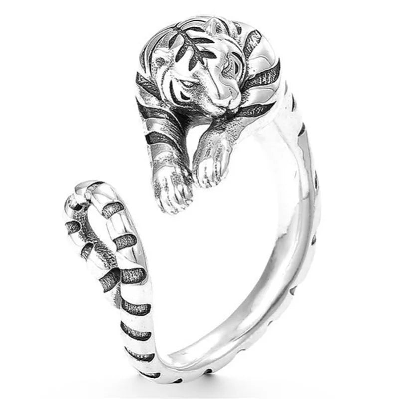 The Primal Monarch Zodiac Tiger Silver Adjustable Open Ring