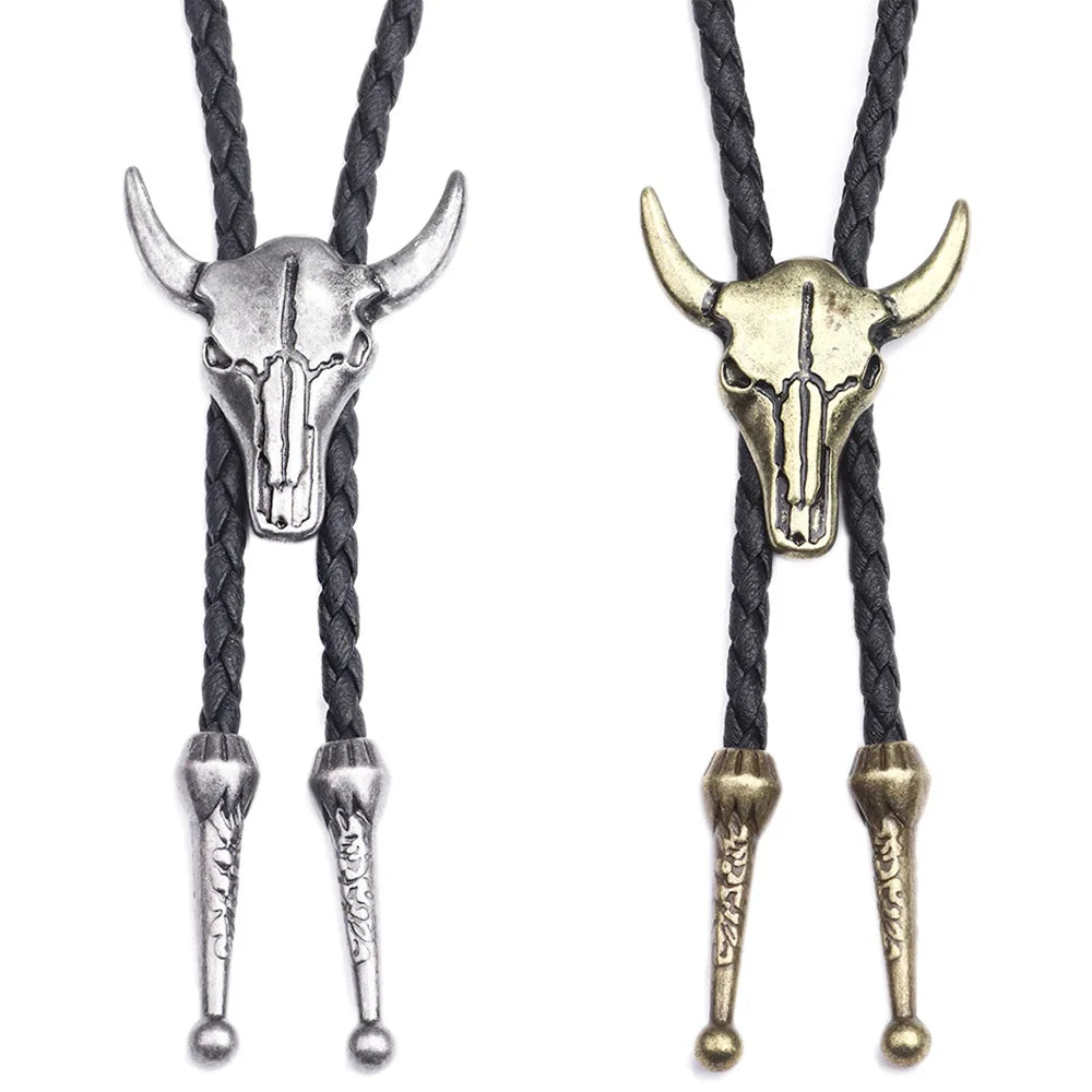 The Sovereign Range Western Texas Longhorn Bull Skull Leather Bolo Tie