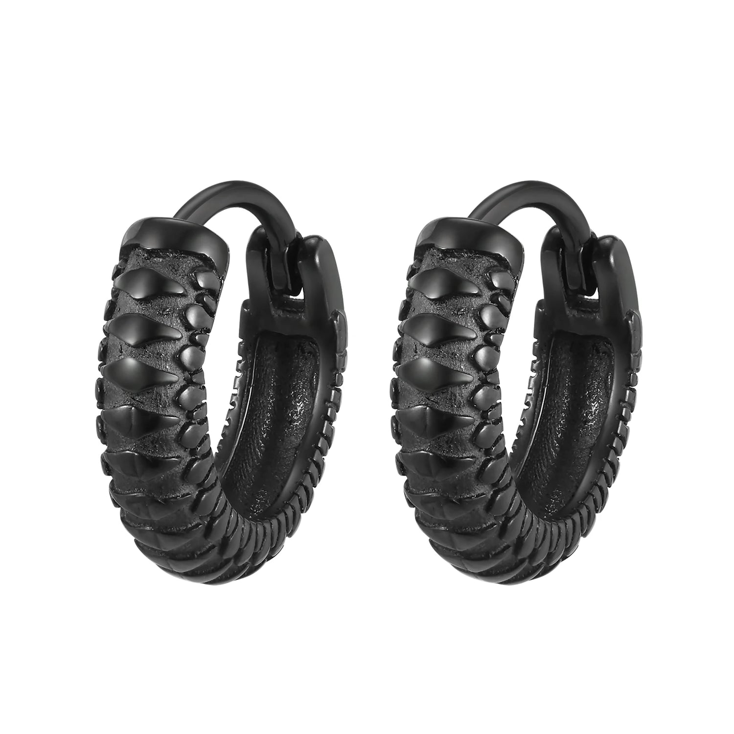 Vnox Obsidian Scale Serpent Stainless Steel Hoop Earrings