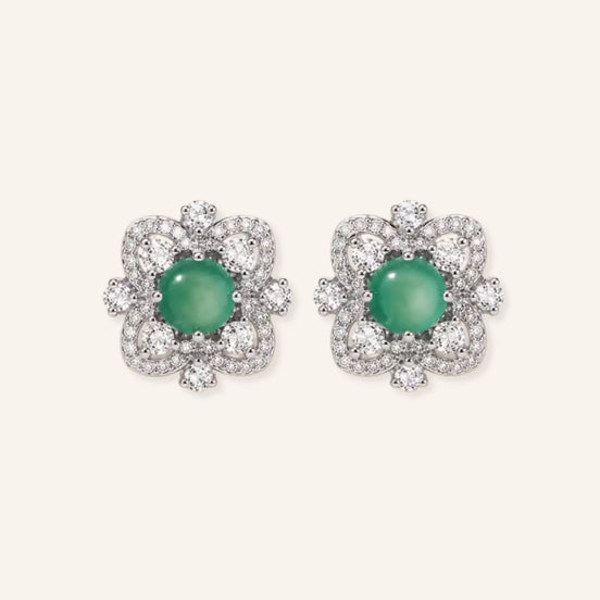 Four-Leaf Clover Chalcedony Stud Earrings with chalcedony and four-leaf clover