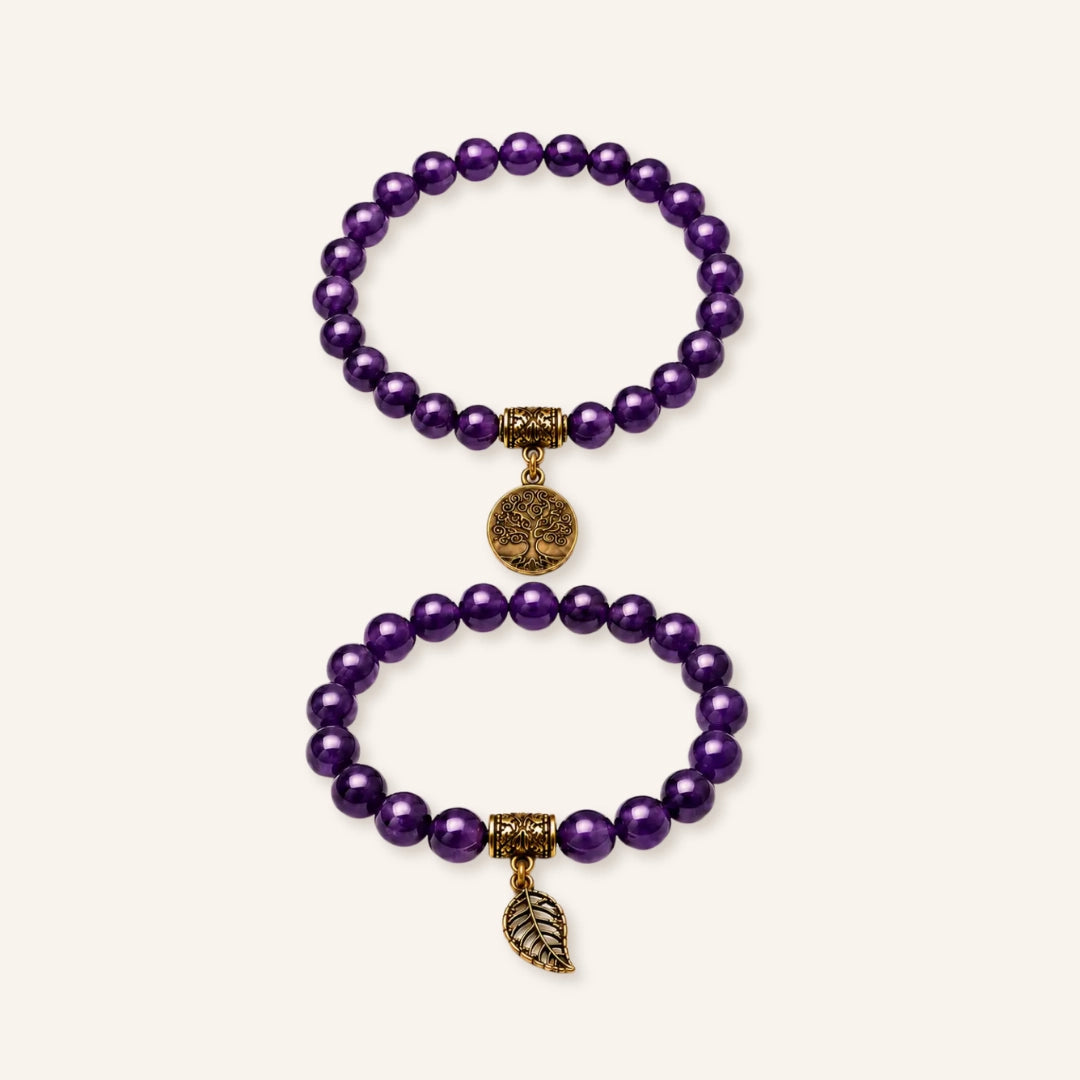 Deep Roots Purple Crystal Tree of Life Bracelet Set