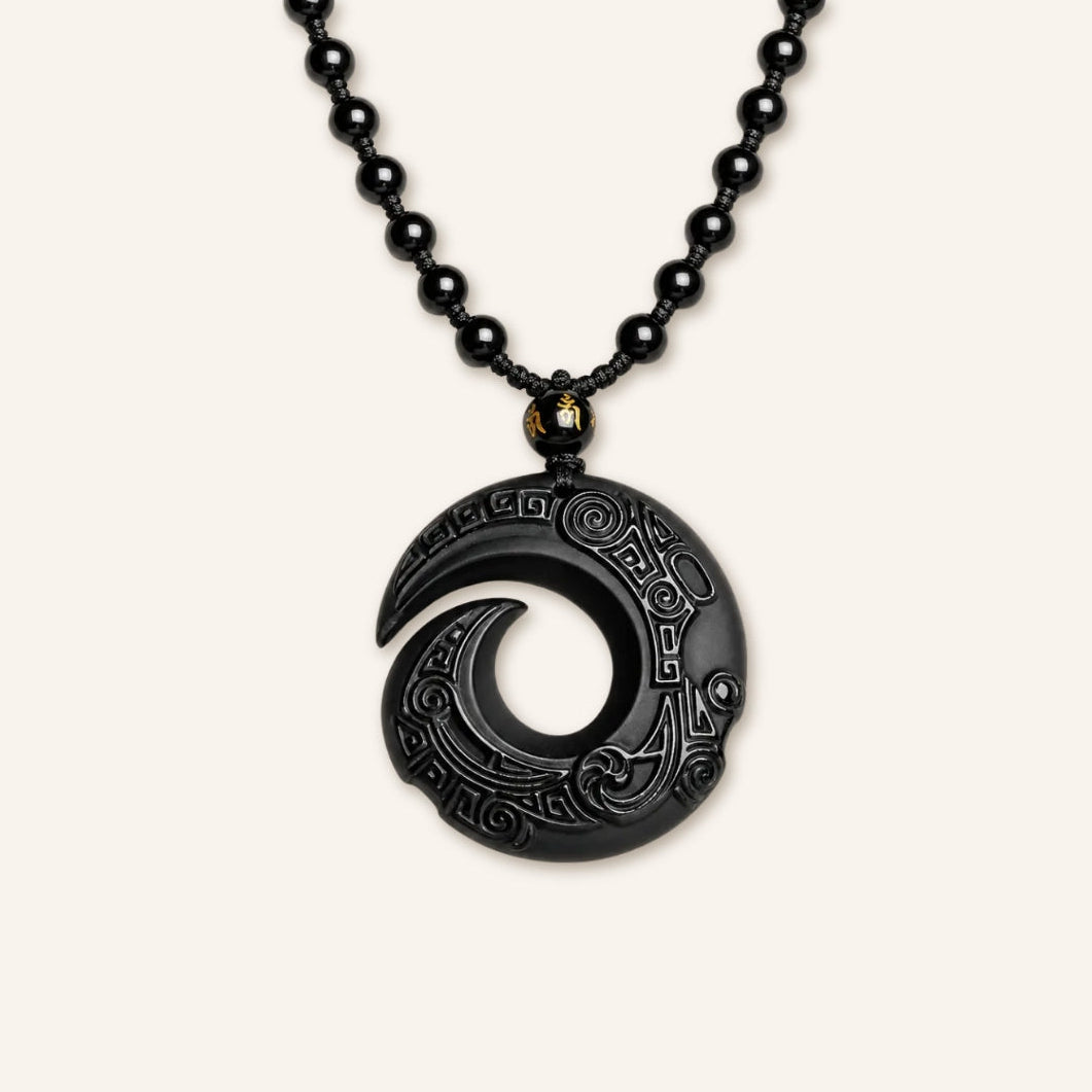 Soft Flow Black Obsidian Spiral Necklace