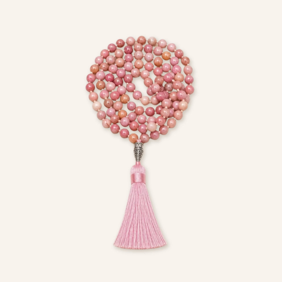 Warm rose rhodochrosite mala necklace by TheFuMaster