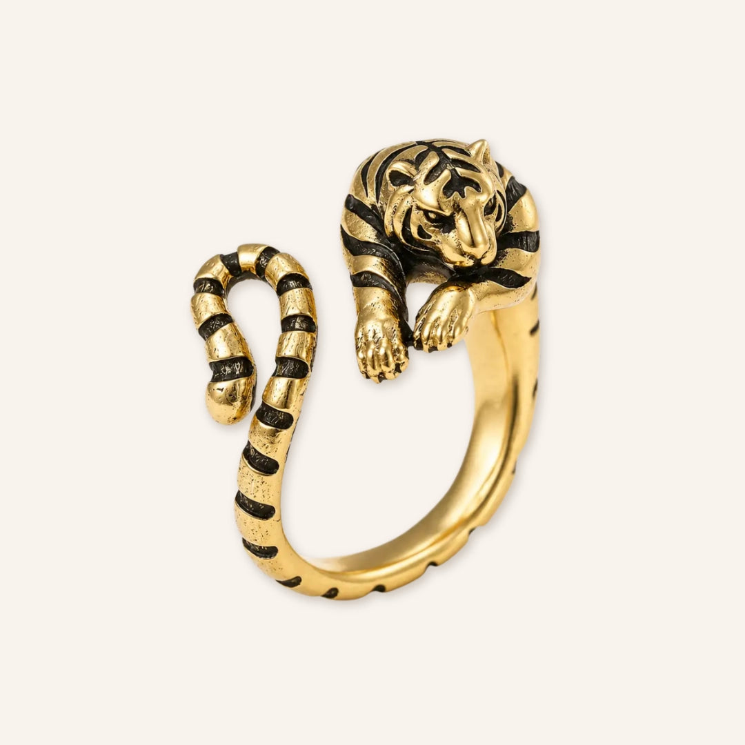 Gold Zodiac Tiger Adjustable Open Ring