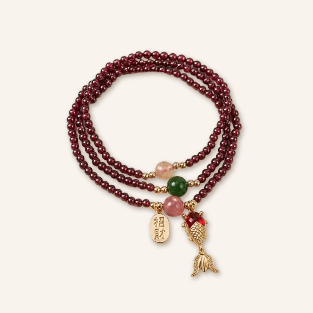 Garnet Koi Wrap Bracelet with garnet and koi