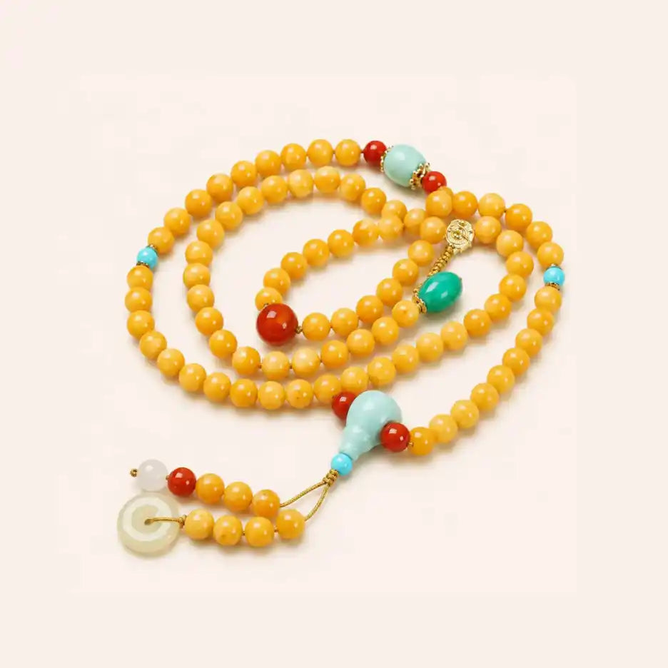 Amber 108 Wrist Mala with turquoise and amber