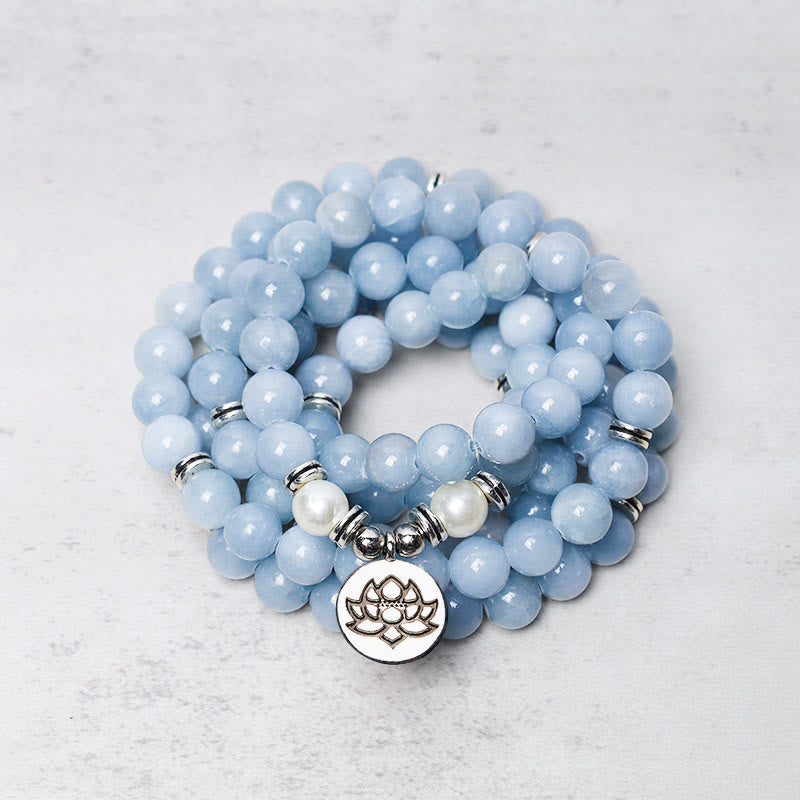Aquamarine tranquility mala necklace and bracelet with lotus charm – TheFuMaster