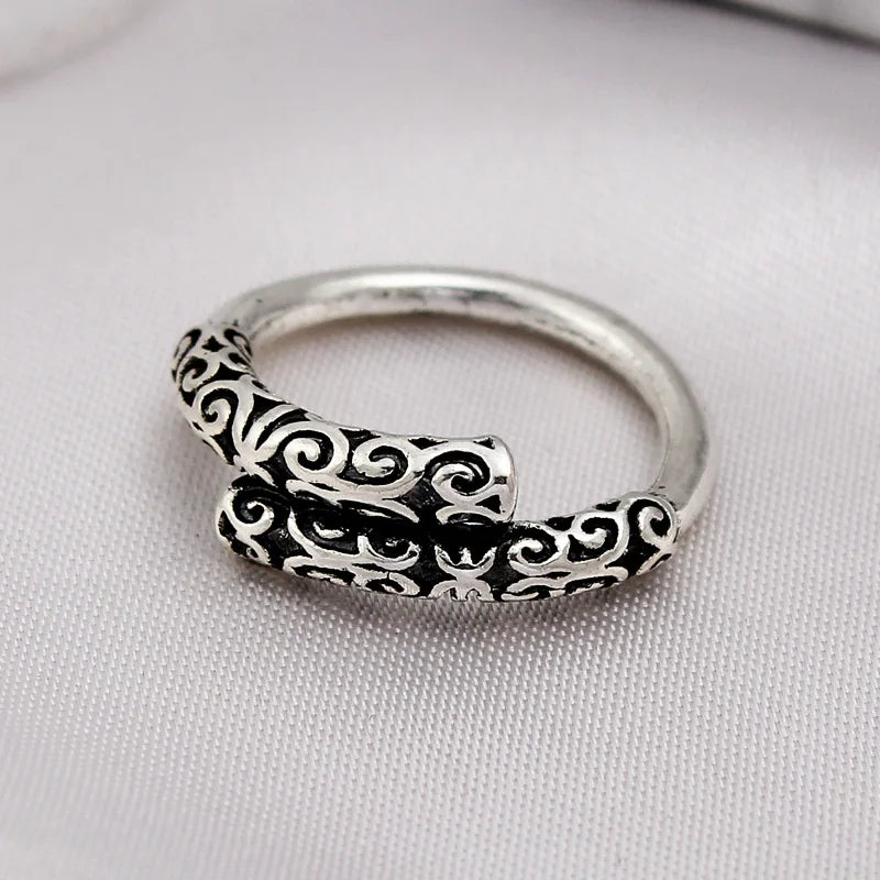 Detail view of Black Myth Wukong Retro Punk Gothic Ring with black carved accents
