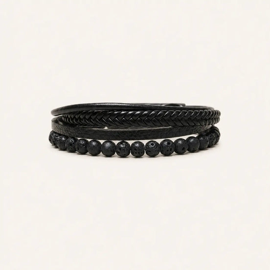 Black stone leather bracelet by TheFuMaster