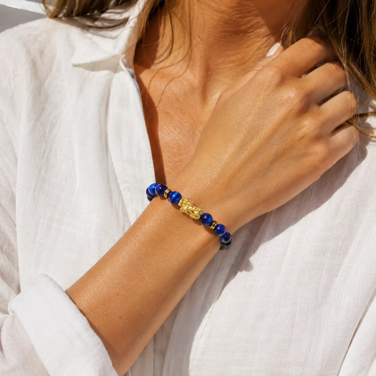 Blue tiger eye Pixiu bracelet for wealth and protection energy by TheFuMaster