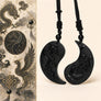 Bound Together Dragon Phoenix Obsidian Couple Pendants with yin yang dragon and phoenix design by TheFuMaster
