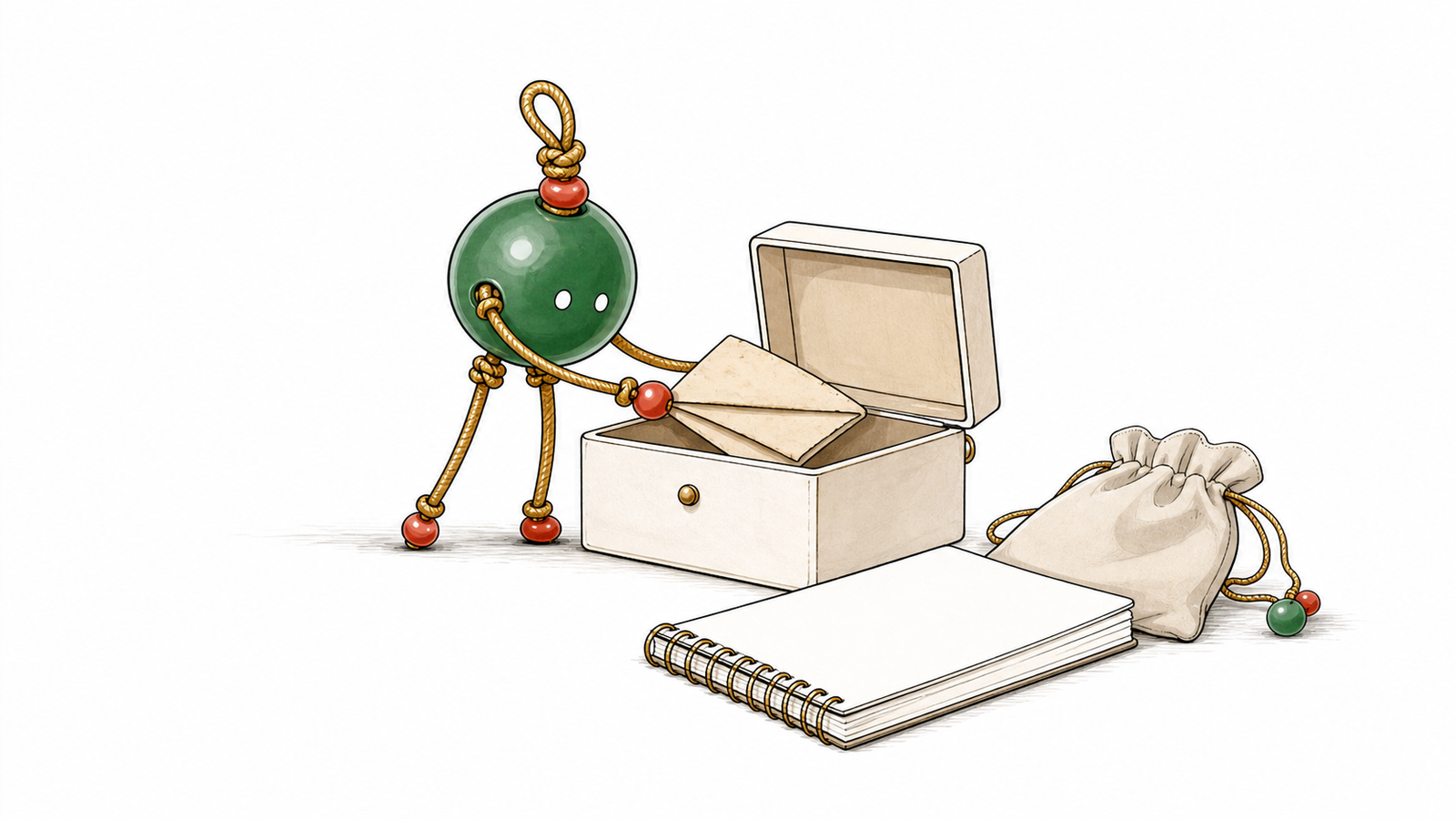 TheFuMaster bead-person placing an old note into a keepsake box as a breakup boundary reminder