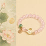 Sacred Pink Crystal and Green Agate Bunny Love Happiness Bracelet with pink beads, green agate, and bunny charm by TheFuMaster