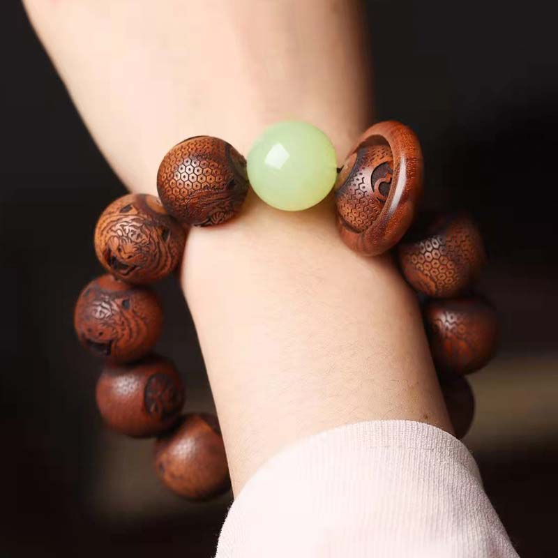 Clasp detail of Still Ground Carved Wood Strand Bracelet