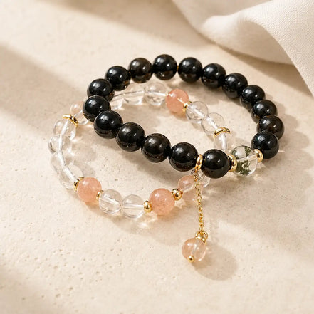 Dark and light obsidian crystal bracelet detail view
