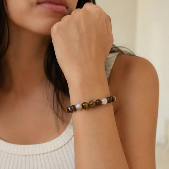 Earth vein mixed bead bracelet worn on the wrist