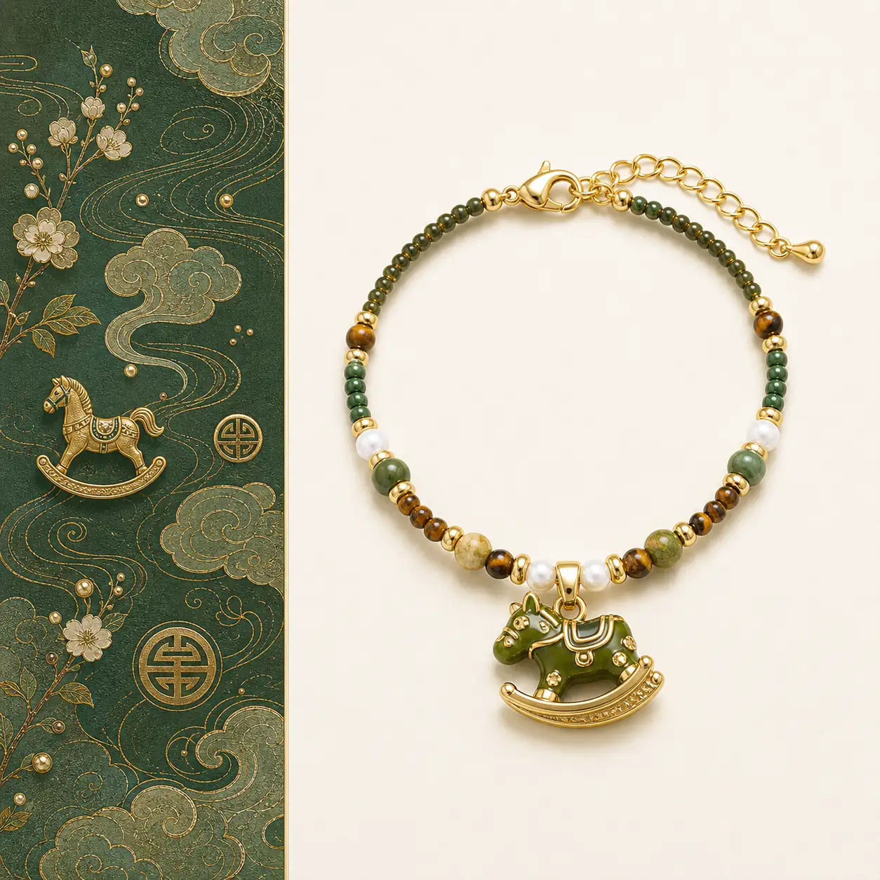 Enamel Horse Pearl Bracelet